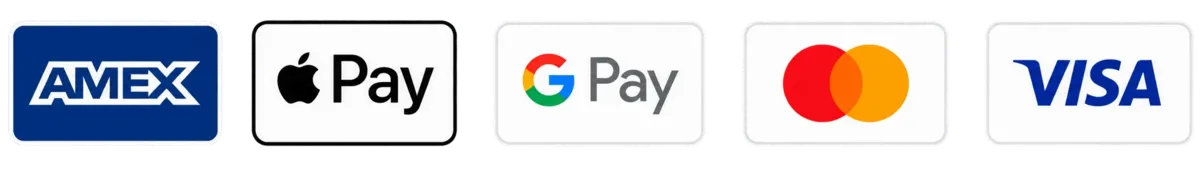 Visa, Mastercard, American Express, Apple Pay, Google Pay