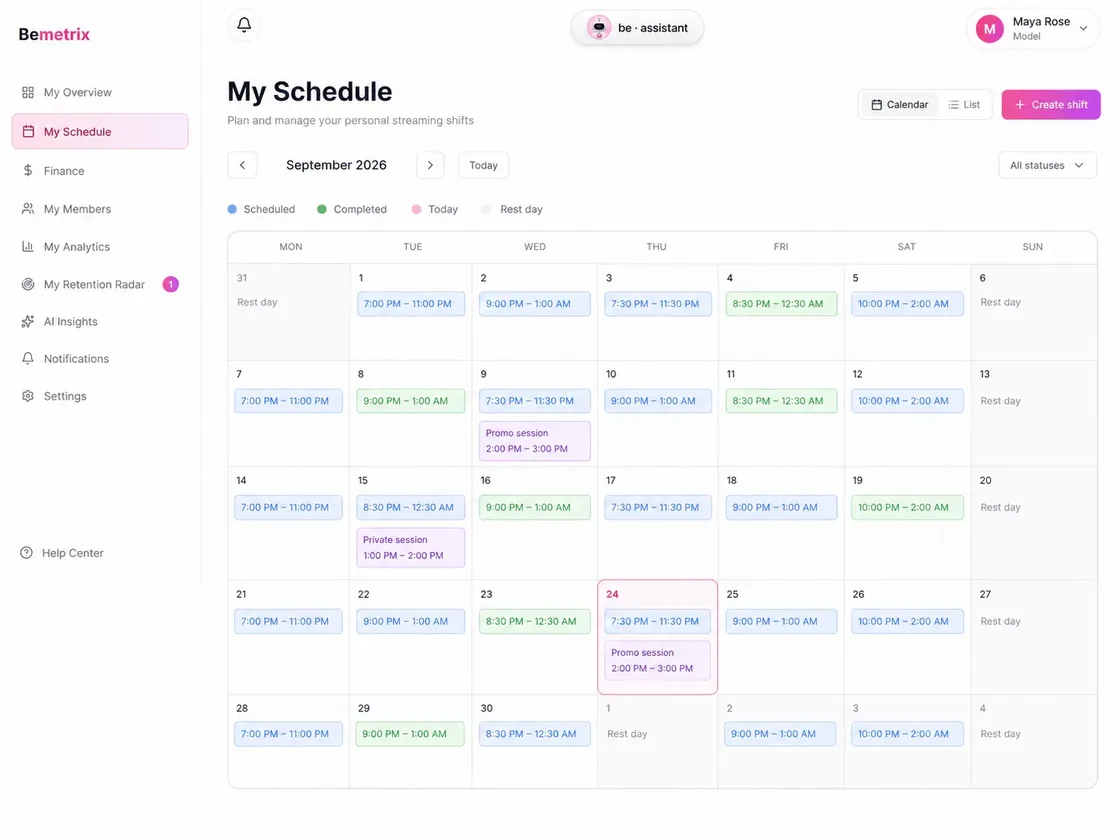 BeMetrix schedule planner